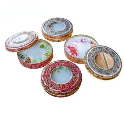 Chè kim loại hình chữ nhật Bao bì thiếc Hộp đựng tròn Có thể đựng lọ rỗng Nắp in tùy chỉnh